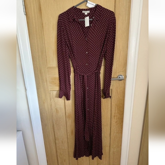 Whistles Margot Spot Shirt Dress UK 10 Burgundy Midi Royal ASO Kate Middleton - Picture 4 of 10